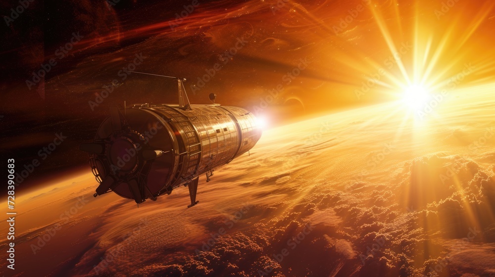 Aufkleber A futuristic image of a space station located in the center of a planet. This image can be used to depict a sci-fi concept or to illustrate the idea of advanced technology and space exploration.
