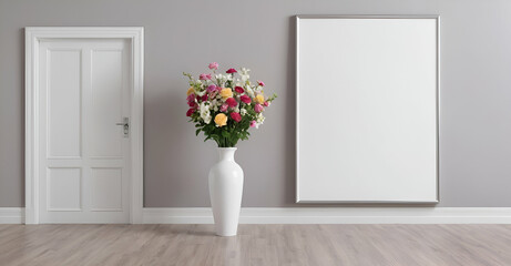 room with flowers with white frame 