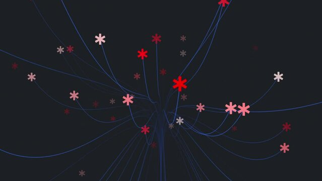 A visual representation of interconnected nodes in a network, where circles denote nodes and lines symbolize connections with varying strength shown by color and node size