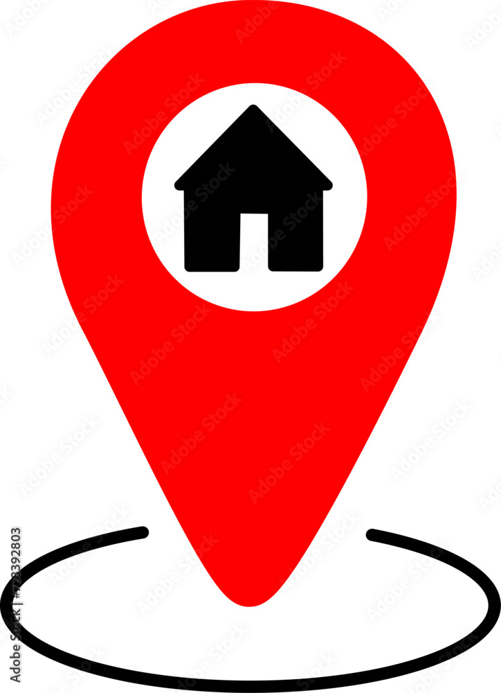 Poster map marker with home flat icon, home location pin. replaceable vector design.
