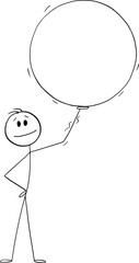 Person Holding Sign, Circle or Circular Object, Vector Cartoon Stick Figure Illustration