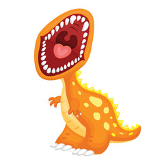 Cute Colorful Orange Dinosaur Tryannosaurus Trex Animal Cartoon Illustration Vector Clipart Sticker Background Decoration © peekadillie