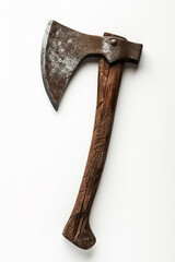 Single medieval sharpen axe on a white background