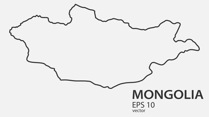 Vector line map of Mongolia. Vector design isolated on white background.	
