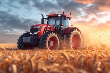 Red Tractor in the Field A Harvesting Machine for the Modern Farmer Generative AI