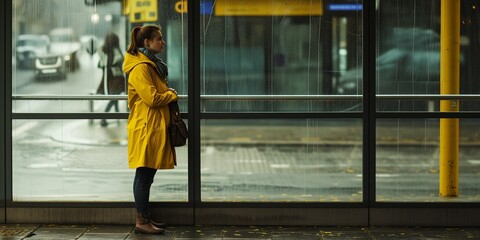 woman standing at a bus stop