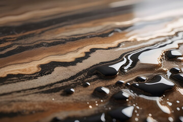 Abstract close-up of intertwined black and brown waves of liquid.