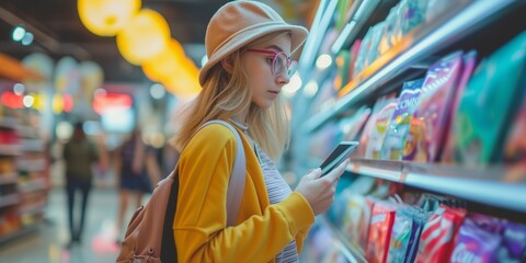 Fototapeta premium shopaholic girl is in a fashion store
