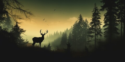 Silhouette of a deer in the forest