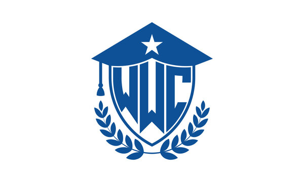 WWC three letter iconic academic logo design vector template. monogram, abstract, school, college, university, graduation cap symbol logo, shield, model, institute, educational, coaching canter, tech