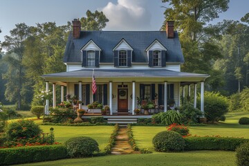 A charming country home with a patriotic touch Generative AI - obrazy, fototapety, plakaty