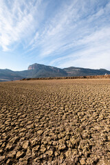 Landscape of the Sau reservoir reservoir with four percent water in the worst drought in the...