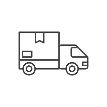 recommend clip art: Delivery package box on truck, fast shipping, delivery business logo, dropshipping, line art vector icon.