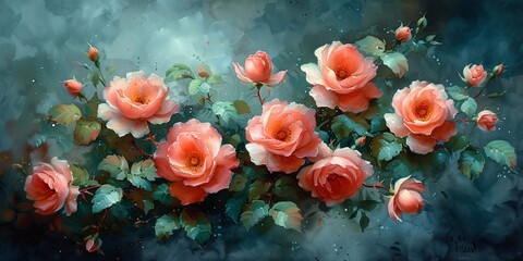 Fototapeta na wymiar Rose Season A Painting of Pink Roses in a Vase Generative AI