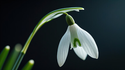 fineart of a macro of a part of a snowdrop flower with dark background	 - obrazy, fototapety, plakaty