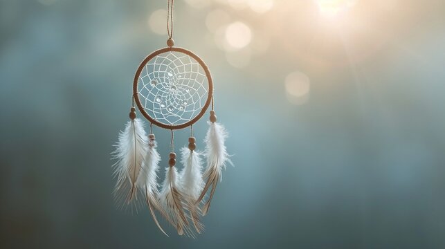 Ethereal dreamcatcher bathed in sunlight symbolizing peace and dreams