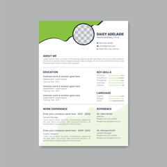 Modern Resume or CV template design with photo space