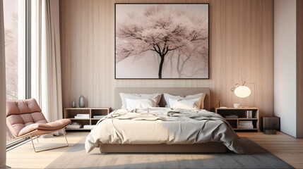 Bedroom design with decorated walls