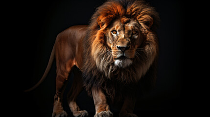 a lion standing upright against a black background