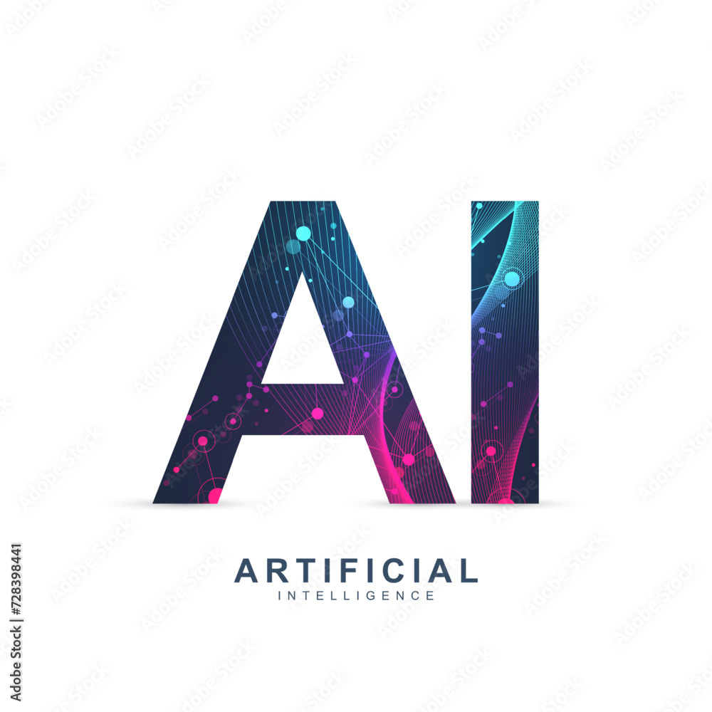 Poster AI Generative Banner Concept In The Digital Style. Generative Ideas Design Element For Internet Technology. Futuristic Technology Concept Artificial Intelligence.