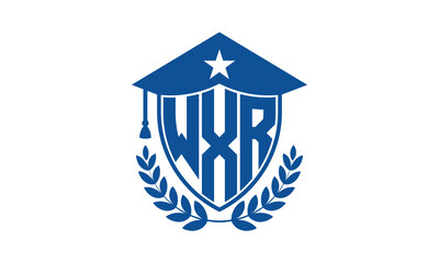 WXR three letter iconic academic logo design vector template. monogram, abstract, school, college, university, graduation cap symbol logo, shield, model, institute, educational, coaching canter, tech