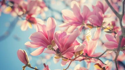 Beautiful magnolia tree blossoms in springtime. - obrazy, fototapety, plakaty