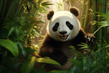 Obraz premium Cute panda playing in the forest