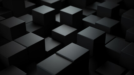 3d black cubes, abstract background, 3d wallpaper, matt black backdrop, background for business presentation, creative desktop wallpaper - obrazy, fototapety, plakaty