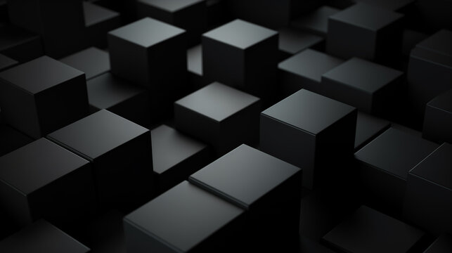 3d black cubes, abstract background, 3d wallpaper, matt black backdrop, background for business presentation, creative desktop wallpaper