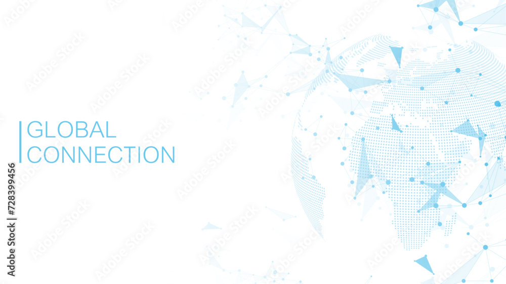 Poster Global network connection banner design template. Header social network communication in the global business concept. Big data visualization. Internet technology