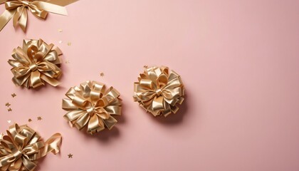 Gold Bows on Pink Background