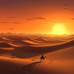 Fototapeta na wymiar Desert Caravan at Sunset