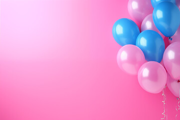 Colorful balloons isolated on a solid pink background, with space to put texts