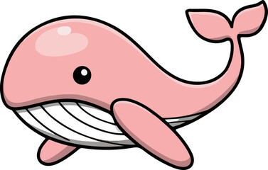 cute cartoon pink whale illustration on transparent background 