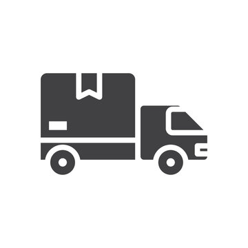recommend clip art: Delivery package box on truck, fast shipping, delivery business logo, dropshipping, line art vector icon.