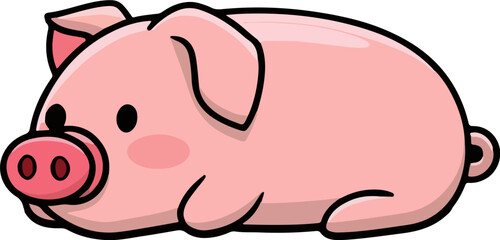 cute cartoon pig lying on the ground