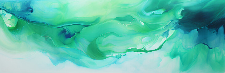 green swirls on a canvas, in the style of fluid color combinations, light turquoise and light...