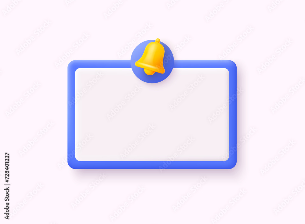 Poster reminder 3d notifications page with alert bell. notification yellow bell calendar event notice messa