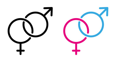 Unisex Icon Set. Gender Neutral Male Female and Man Women Vector Symbol in a black filled and outlined style. Sex Equality Sign. - obrazy, fototapety, plakaty