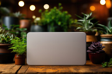 Empty mockup minimal layout of business card on a background with a plant