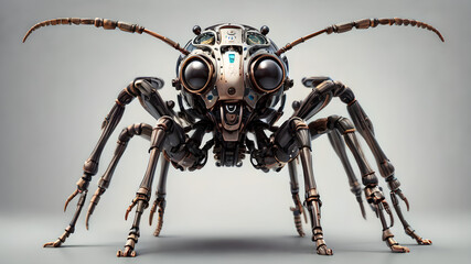 Fototapeta premium Snow-covered Christmas tree adorned with festive decorations in a peaceful forest setting, surrounded by intricate details of small insects, including ants, spiders, and beetles, creating a unique ble