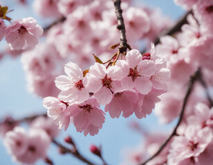 Beautiful cherry blossom branch in Japan. Cherry blossom festival.