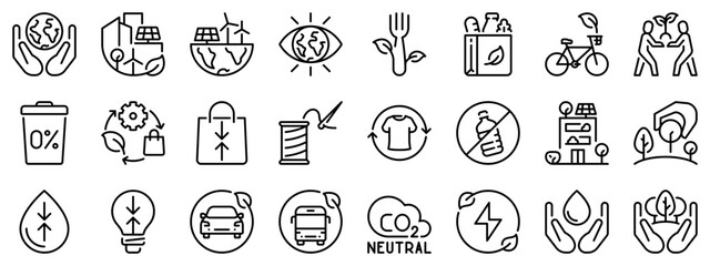 Fototapeta na wymiar Icon set about sustainability. Line icons on transparent background with editable stroke.
