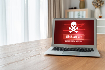 Virus warning alert on computer screen detected modish cyber threat , hacker, computer virus and malware - obrazy, fototapety, plakaty