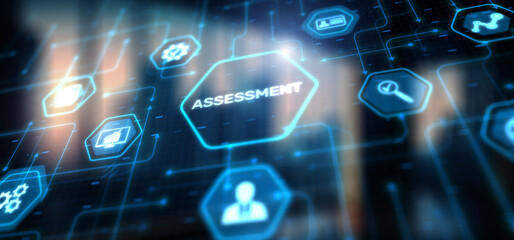 Assessment risk analysis. Business analytics evaluation measure technology concept - obrazy, fototapety, plakaty