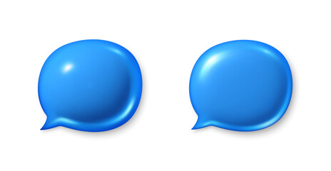 Blue speech bubble icons. Chat comment icons set. 3d talk message box. Modern realistic 3d design. Support speech bubbles, chat message box. Social media dialog banner. Vector illustration