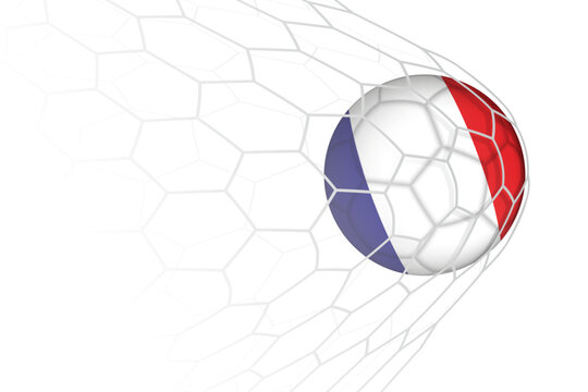 France flag soccer ball in net.