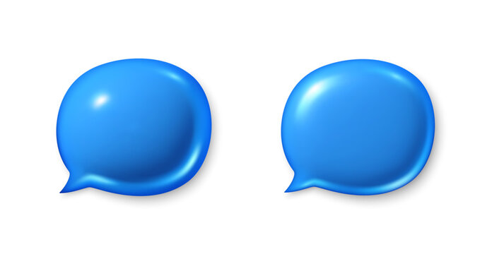 Blue speech bubble icons. Chat comment icons set. 3d talk message box. Modern realistic 3d design. Support speech bubbles, chat message box. Social media dialog banner. Vector illustration
