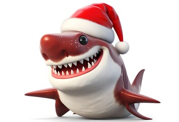 Christmas Cute Funny Shark With Santa Hat