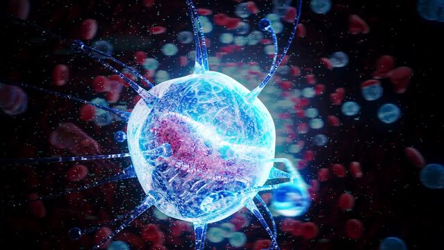Conceptual animation of a macrophage attacking a bacteria
